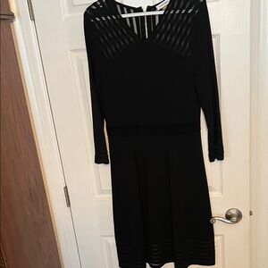 Calvin Klein Black Long-Sleeve A-Line Dress with Sheer Yoke